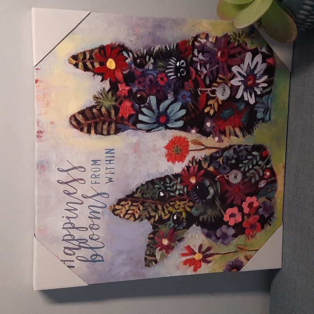 Scottie Dog Print Stretched Canvas Wall Art Home Decor Happiness Blooms Floral